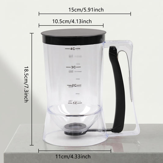 Pancake Batter Dispenser 4-Cup Batter Dispenser with Squeeze Handle & Measuring Marks Kitchen Must Have Tool for Pancakes, Cupcake, Waffle, Muffin Mix, Cake & Crepe,Baking Tool