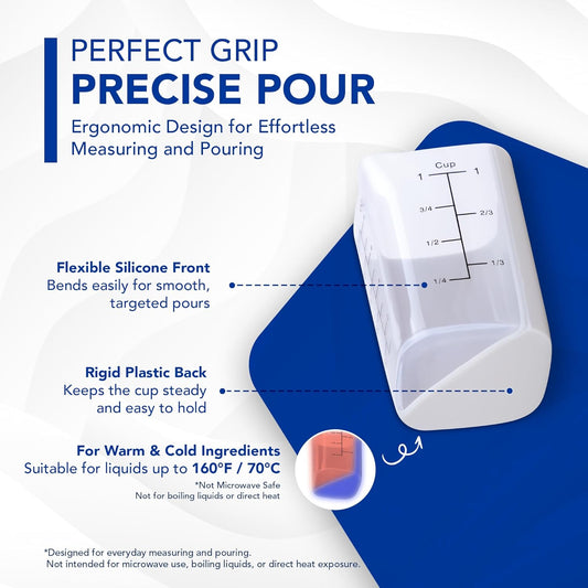 Measuring Cup Set - 2-Piece (1-Cup & 3-Cup Capacity) with Flexible Silicone Front & Rigid Back for Precise, Non-slip Pouring, Easy-Read Measurements (Cups, Oz, ML), Dishwasher Safe