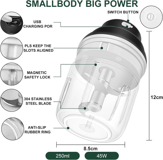 400ML Electric Garlic Chopper, 6 Blades Garlic Grinder Mini Vegetable Chopper, USB Portable Veggie Chopper, Onion Mincer, Food Processor for Ginger, Chili, Fruit, Meat
