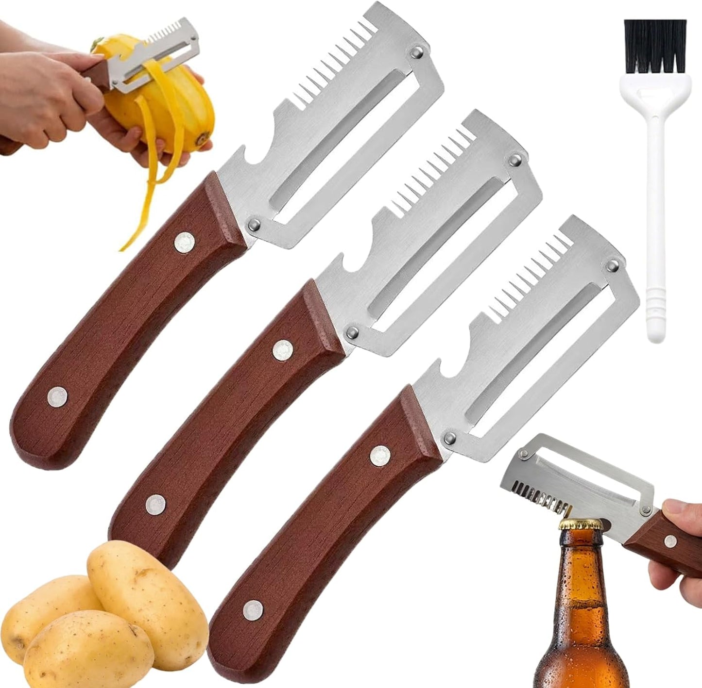Utilira Shredder, Multifunctional Vegetable Julienne Peeler, Kitchen Multi-Function Stainless Steel Thickened Fruit Peeler Knife, With Built-In Bottle Opener For Peeling Fruits, Vegetables