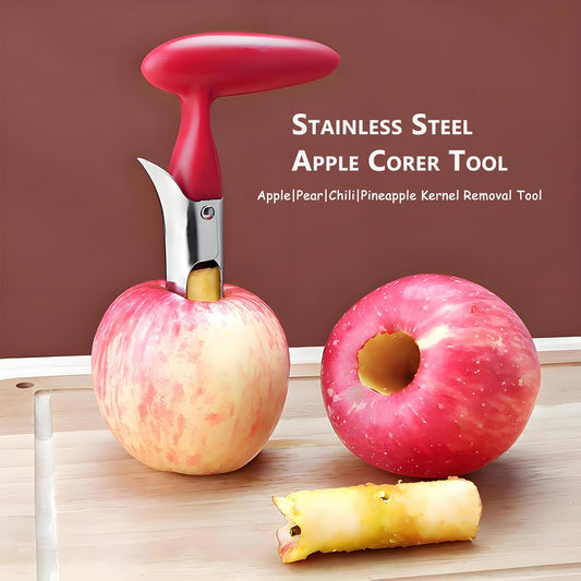 Apple Corer,Stainless Steel Fruit & Pepper Corer Tool with Serrated Blades for Apples,Pears & Bell Peppers | Dishwasher Safe (Red)