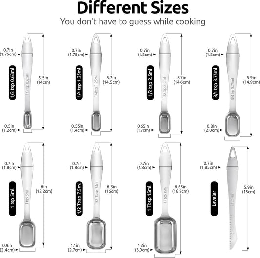 U-Taste 18/8 Stainless Steel Measuring Spoons Set: 7 Piece - 1/8, 1/4, 1/2, 3/4 tsp, 1 tsp, 1/2 & 1 tbsp for Dry & Liquid Ingredients