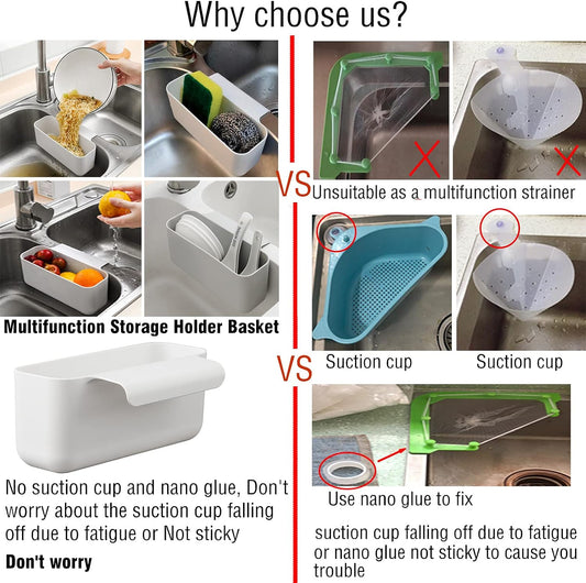 Sink Drain Strainer Basket Kitchen Sink Strainer Sink Food Catcher Kitchen Food Residue Waste Leftovers Strainer Over Sink Triangle Suction Cup Corner Sink Strainer Bags