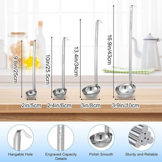 8pcs Stainless Steel Soup Ladle for Serving with Long Handles Sturdy Soup Ladle Portion Control Serving Spoons Cooking Servings Ladles for Cooking Stirring Sauce Kitchen Home Accessories Restaurant
