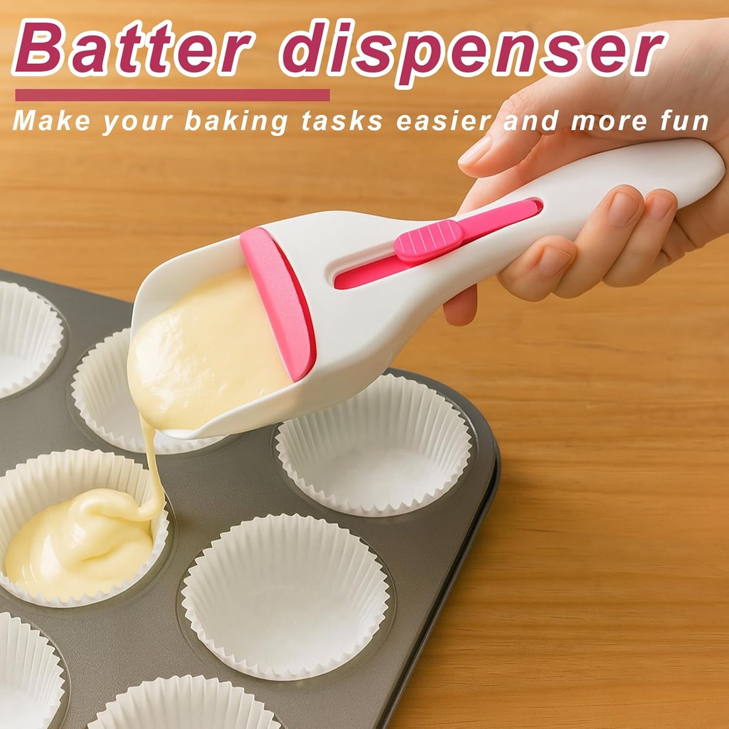 2 pcs Cupcake Scoop,Cupcake Scoop Batter Dispenser,Cupcake Batter Dispenser,One Click Sliding,Cupcake Dispenser,Cupcake Batter For Cookie Dough Pancakes - Unique Baking Supplies