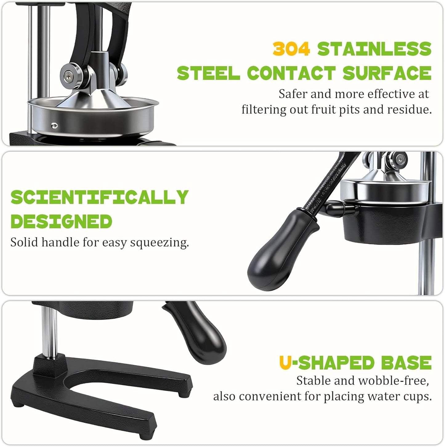 Cast Iron Manual Juicer – Heavy-Duty Hand Press Orange & Lemon Squeezer, Commercial Grade Hand Juicer Press, Easy-to-Clean Fruit Press (Black)