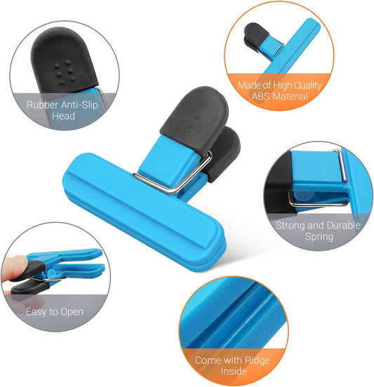 9 Pack Large Chip Bag Clips Assorted Sizes Food Bag Clips Plastic Heavy Seal Grip, 3 Colors