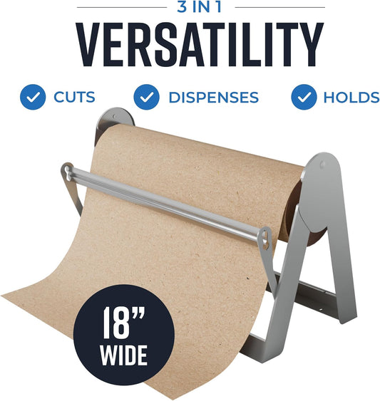 Bryco Goods - 18 Inches All Paper Roll Dispenser and Cutter Made of Heavy-Duty Steel Frame & Sharp Blade. Holds, Dispenses & Cuts. Wall Mountable & Non-Slip Tabletop. Ideal Butcher Paper Dispenser
