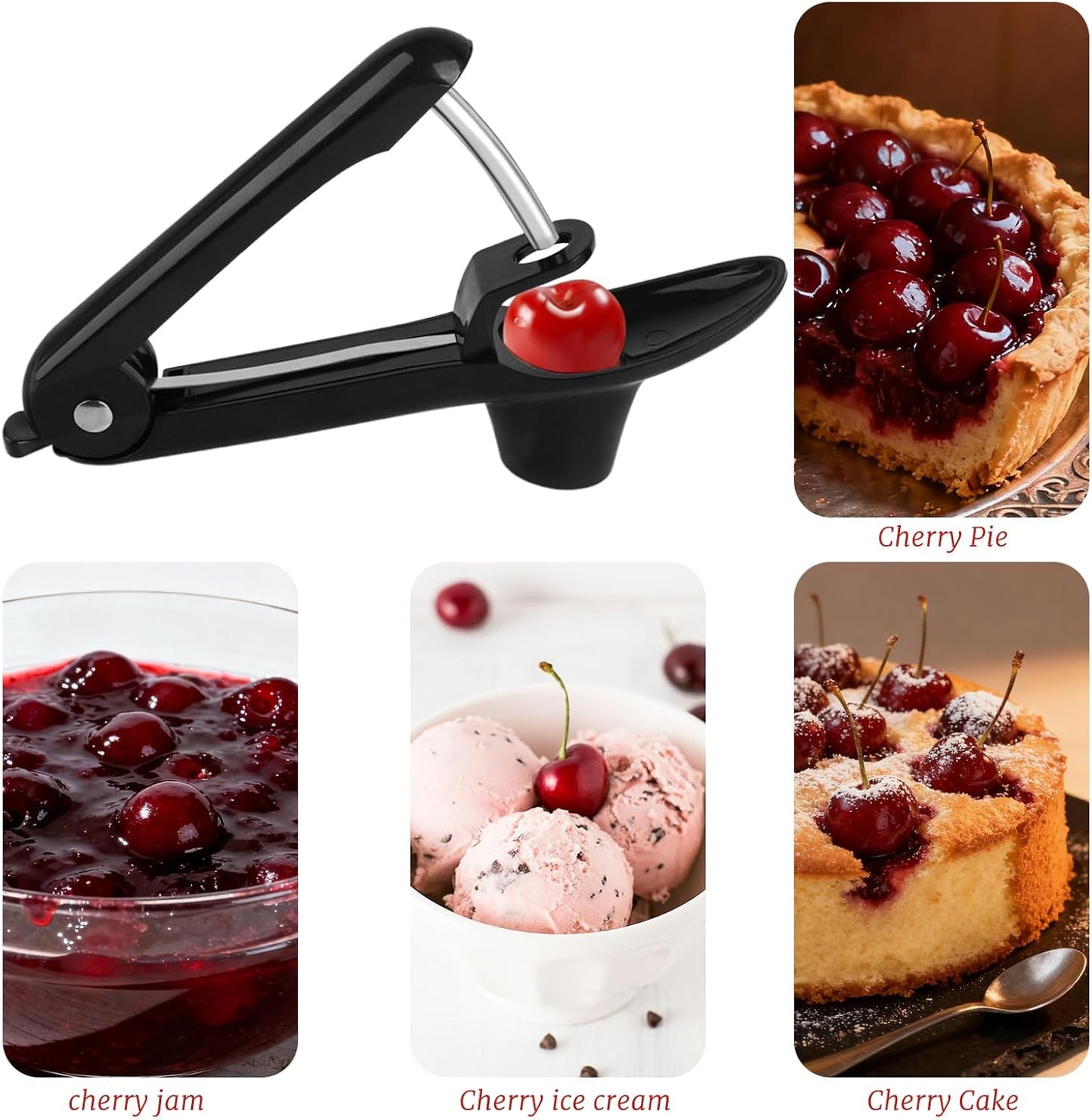 Cherry Pitter - Equipped with Stainless Steel Blade for Quick Cherry Pit Removal, Features Convenient Spring-Back Structure, Suitable for Daily Use for Home Kitchens & Dessert Making, Black