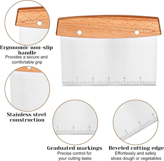 Dough Scraper, Stainless Steel Dough Scraper Cutter, Griddle Scrapers with Wooden Handle, Pizza Cutter for Flat Top Griddle, Bread and Pizza