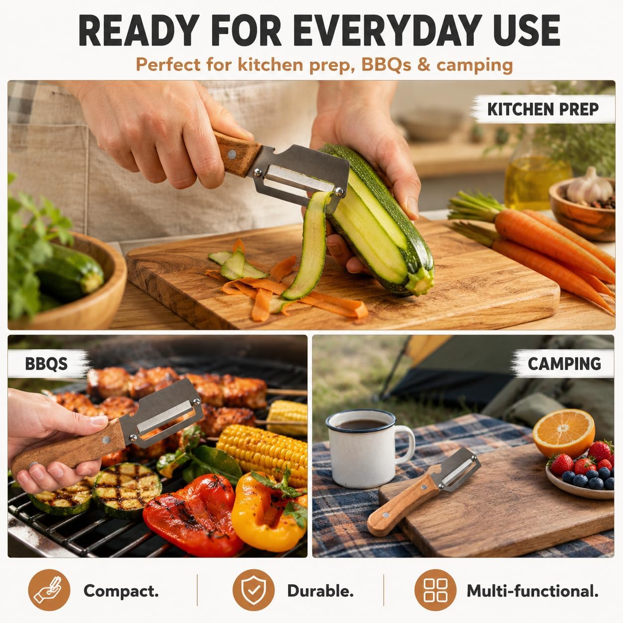 Premium Vegetable Peeler with Ergonomic Wooden Handle & Built-in Bottle Opener - Professional Stainless Steel Blade for Potato, Apple, Pumpkin - Multi-functional Kitchen Tool for Effortless Peeling