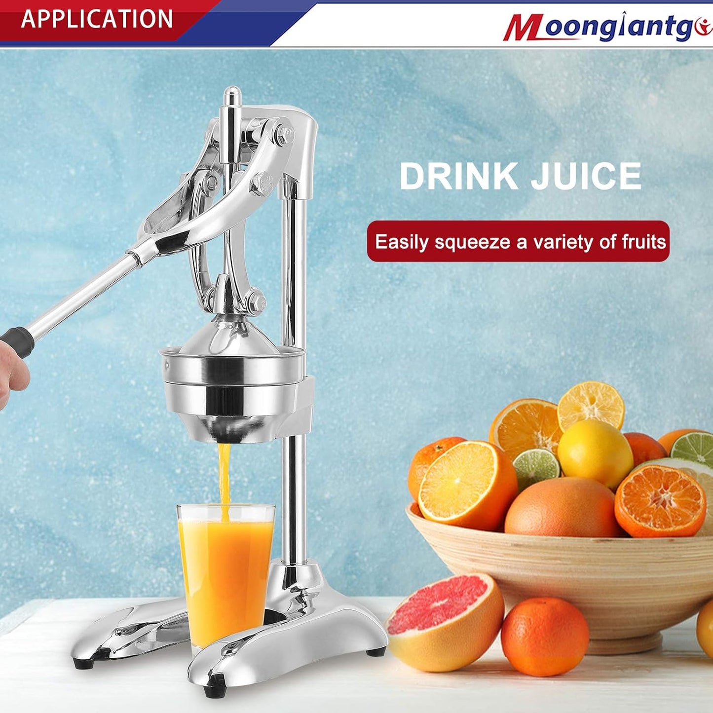 Moongiantgo Commercial Manual Juicer, Heavy Duty Hand Press Juice Extractor with 2 Reusable Fruit Bags, Easy to Clean Professional Fruit Squeezer for Citrus Orange Lemon Lime Pomegranate Grapefruit