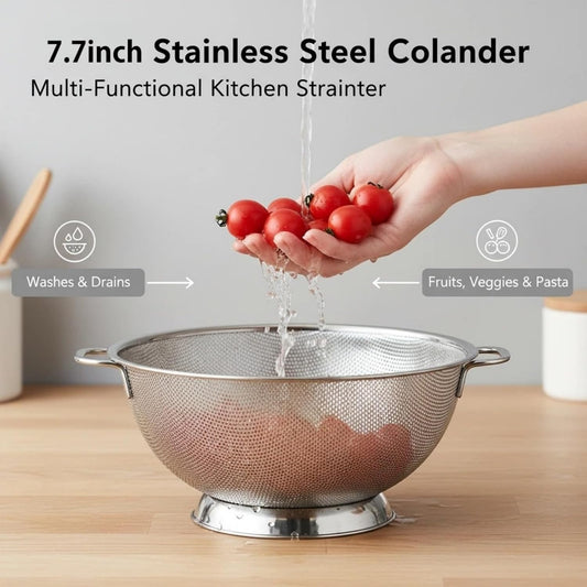 Stainless Steel Colander for Kitchen: Pasta & Vegetable Fruit Strainer Fine Mesh Colander with Dual Handles Non-Slip Base Large Strainer for Cooking