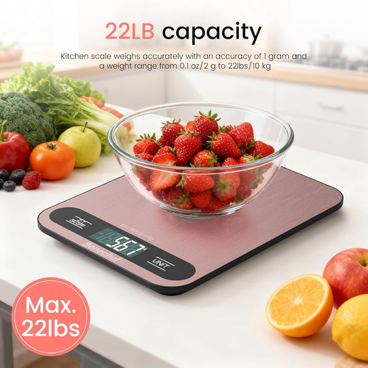 Premium Digital Kitchen Scale, Precision Accurate to 1g, Stainless Steel with LCD Display, 6 Units with Tare Function,Pink - Perfect for Baking, Cooking, and Coffee