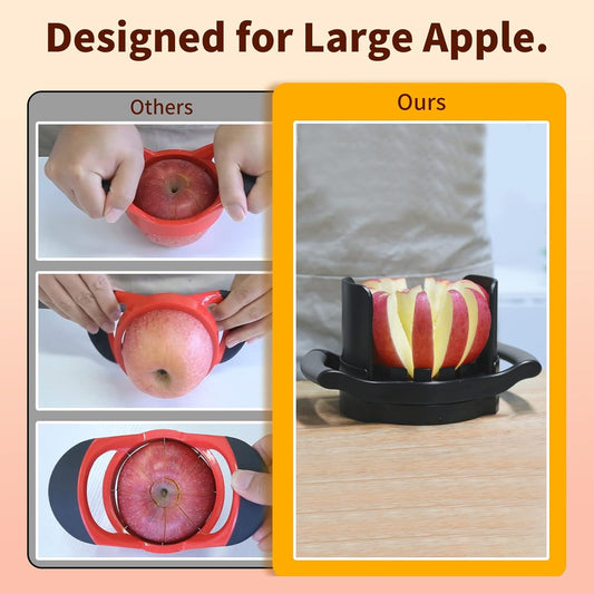 OOKUU Extra-Large Apple Slicer & Corer – 16-Blade Heavy Duty Stainless Steel Apple Cutter, Safe & Quick Apple Divider for Apples, Pears & More, with Clear Catch Bowl