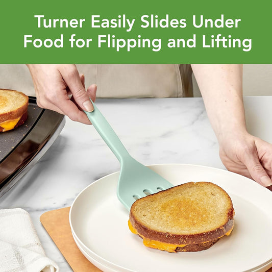 Tovolo Elements Silicone Spatula Turner Set Kitchen Utensils Heat Resistant 600F Easy Clean Dishwasher Safe Nonstick Spatula Turner Bundle Cookware for Cooking Baking Mixing Tools, Thyme Green