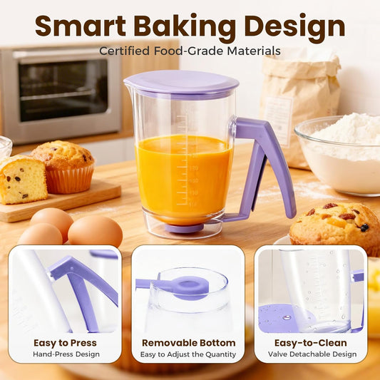Pancake Batter Dispenser Bottle, 900ML Pancake Maker Baking Tool for Cupcakes, Crepes, Waffles, Muffins, Funnel Cake, Griddle Breakfast Accessory (1)