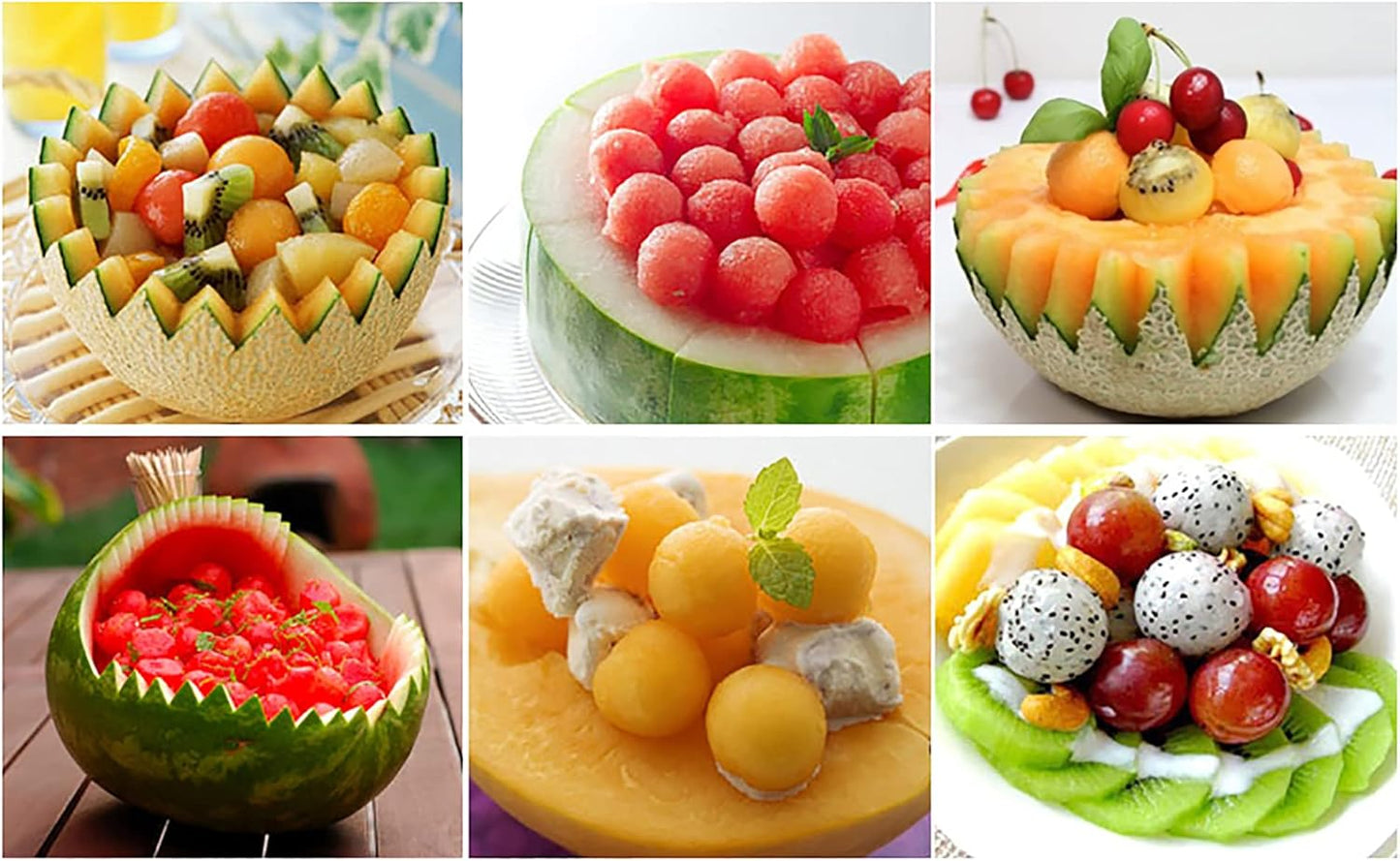 Melon Baller Scoop Set,Watermelon Scooper,4 In 1 Stainless Steel Fruit Carving Tools Set,Watermelon Slicer Ice Cream Baller,Fruit Cutters Seed Remover,Perfect Tools for Making Fruit Shapes(4 In 1)