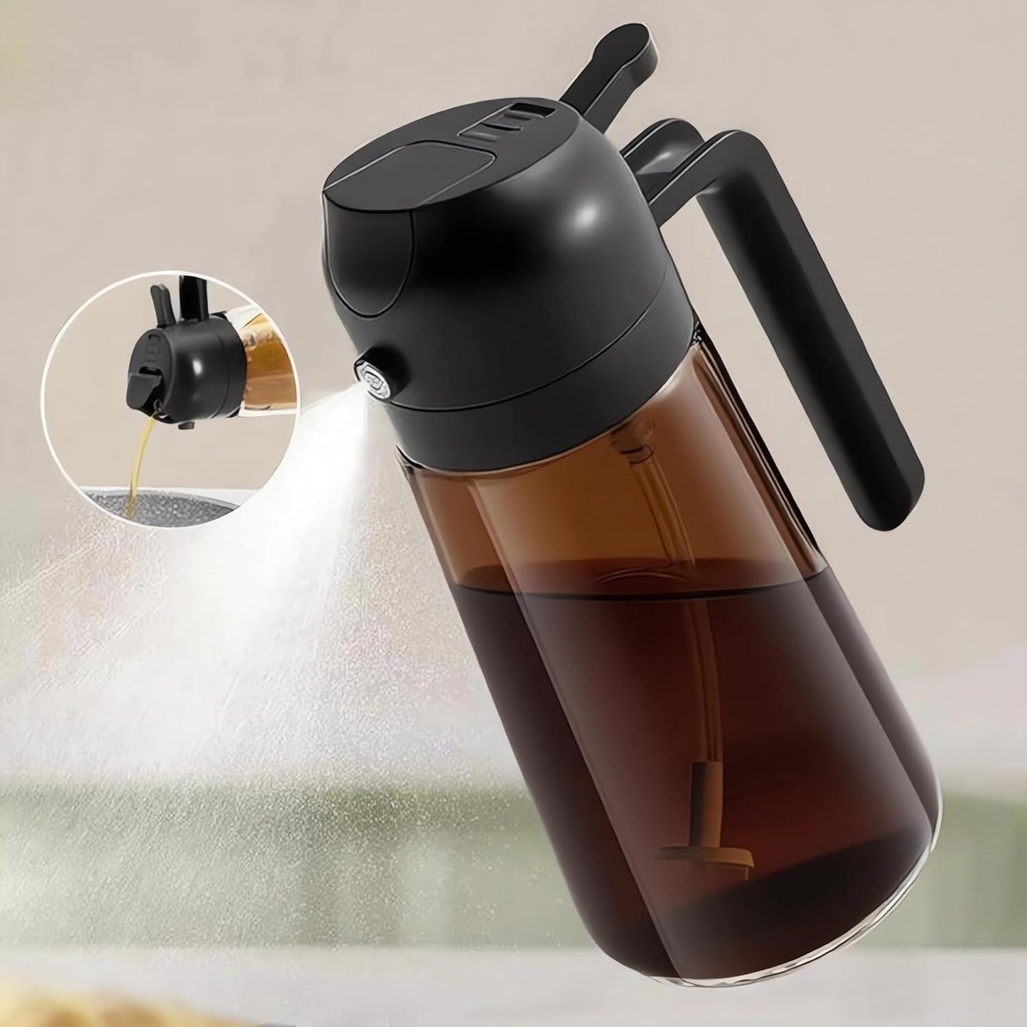Olive Oil Dispenser Bottle with Precise Pour Spout, Dark Amber Glass, Kitchen and Dining