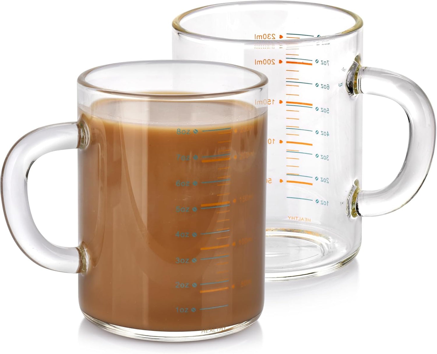 8 Oz Glass Measuring Cup Espresso shot glasses Clear Coffee Mugs for Hot or Cold Glass Expresso Small Coffee Cup with Glass Handle High Borosilicate Glass Cup (Colorful)