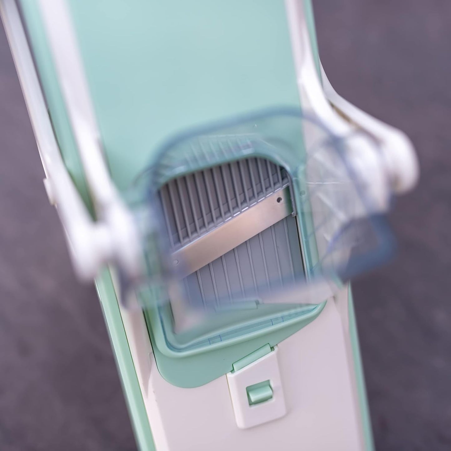 EDI Safe Mandoline Slicer - 5 Interchangeable Blades, Dishwasher Safe, Easy Set-Up - White & Mint Green