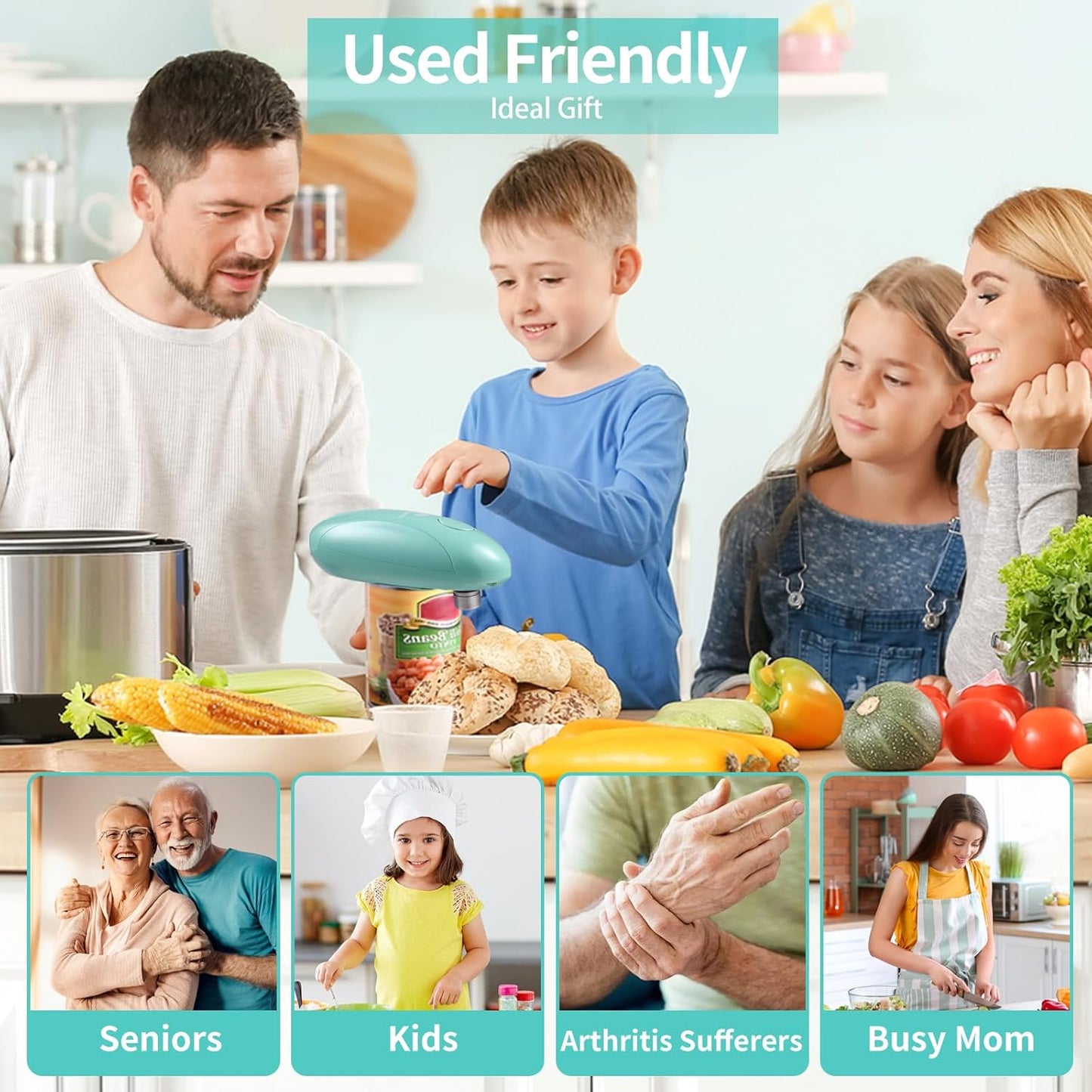 Can Opener Electric - Upgraded One-Touch Automatic, Smooth Edge, USB-C Rechargeable, Perfect for Seniors (Black)