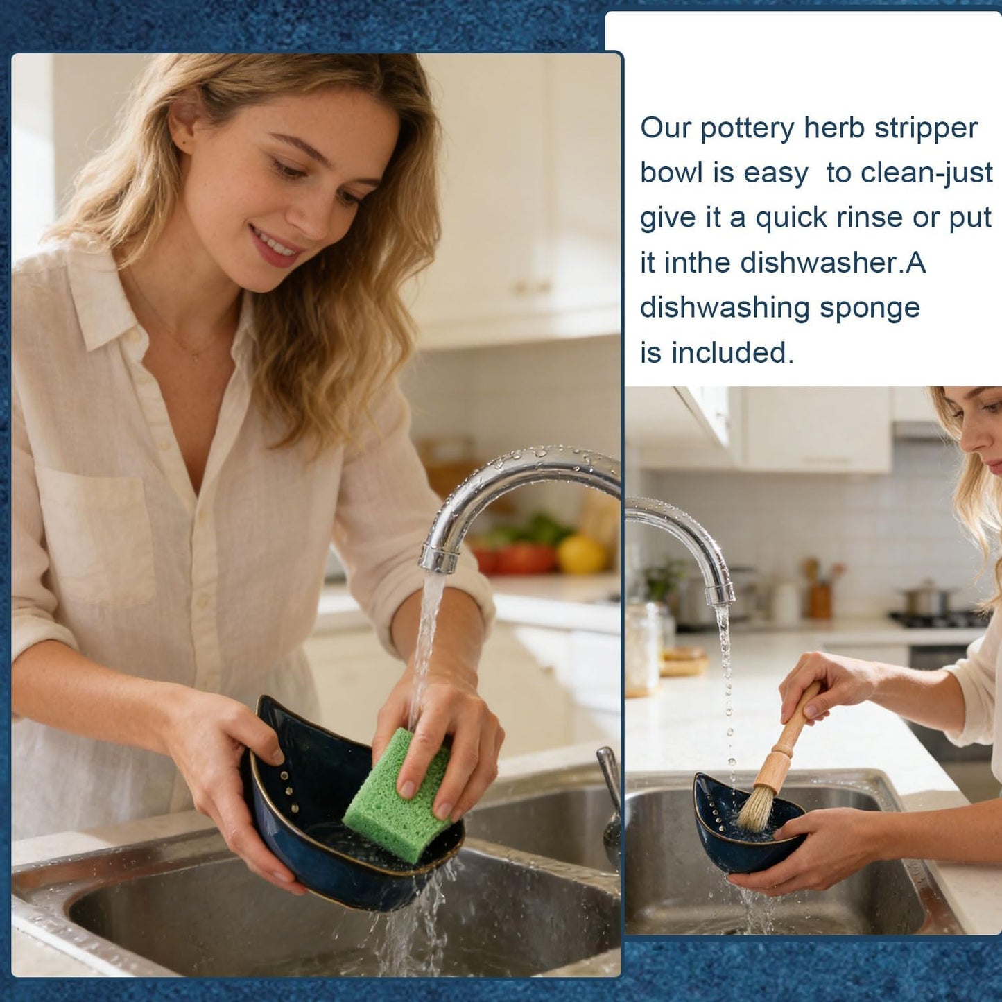 Pottery Herb Stripper Bowl,Herb Stripper,Kiln Transformation Blue and White Pattern Ceramic Herb Stripper Bowl Pottery Herb Stripper,Kitchen for Efficient Kale/Cilantro/Thyme Leaf Removal(Green