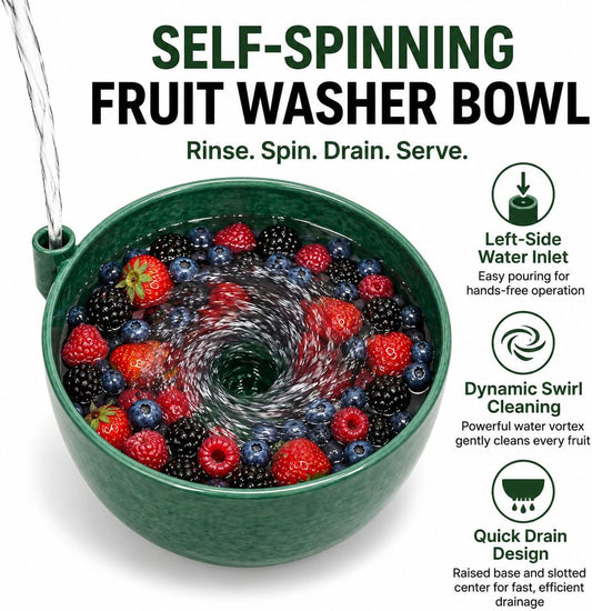 Self Spinning Berry Washing Bowl, Automatic Fruit Vegetable Washer Spinner with Drain Basket, Quick Cleaning Multipurpose Kitchen Fruit Washing Basket for Berry Grape Cherry