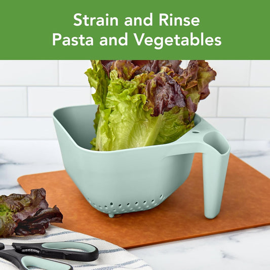 Tovolo Elements Square Colander with Handle Strainer Basket for Pasta Fruit Berries Veggies, Easy to Clean BPA Free Heat Resistant Plastic Colander with Spout 3 Quart Kitchen Strainer, Charcoal Gray