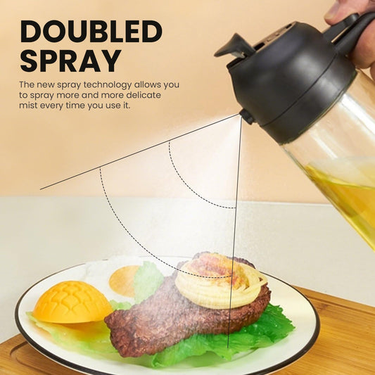 2-in-1 Oil Spray Bottle for Kitchen, Glass Olive Oil Sprayer and Pourer, Non-Stick, No Drip, Fine Mist Dispenser