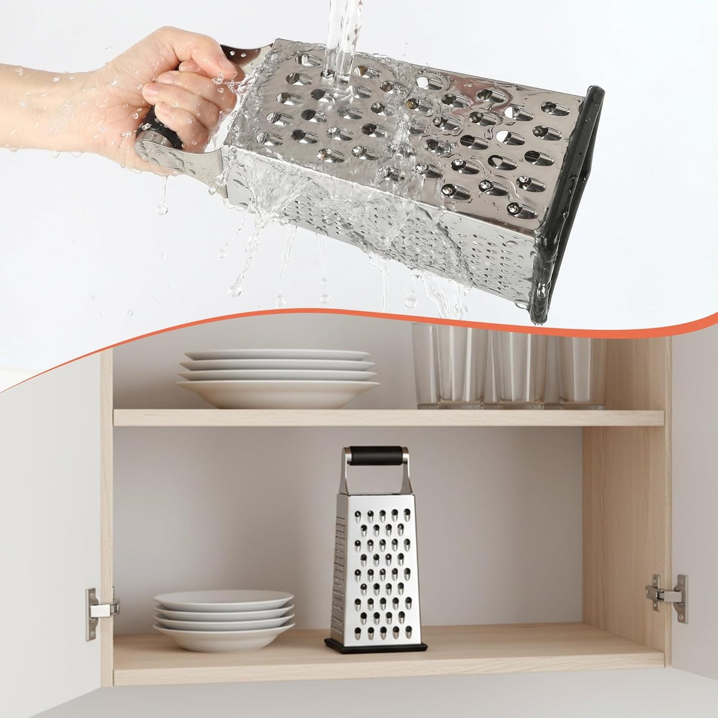 Supercenter Cheese Grater, Size 4-Sided Stainless Steel Box Grater, Food Shredder for Cheese, Parmesan, Vegetable, Dishwasher Safe, Black