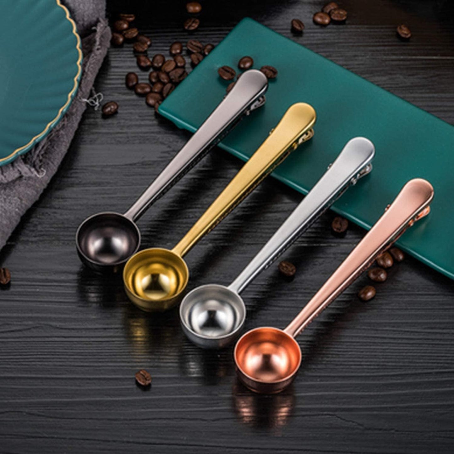 Coffee Scoop Clip Stainless Steel Tablespoon Coffee Spoon With long handle Multifunction Sealing Bag Clip For Tea, Coffee, Protein Powder, Instant Drinks, Kitchen Tools