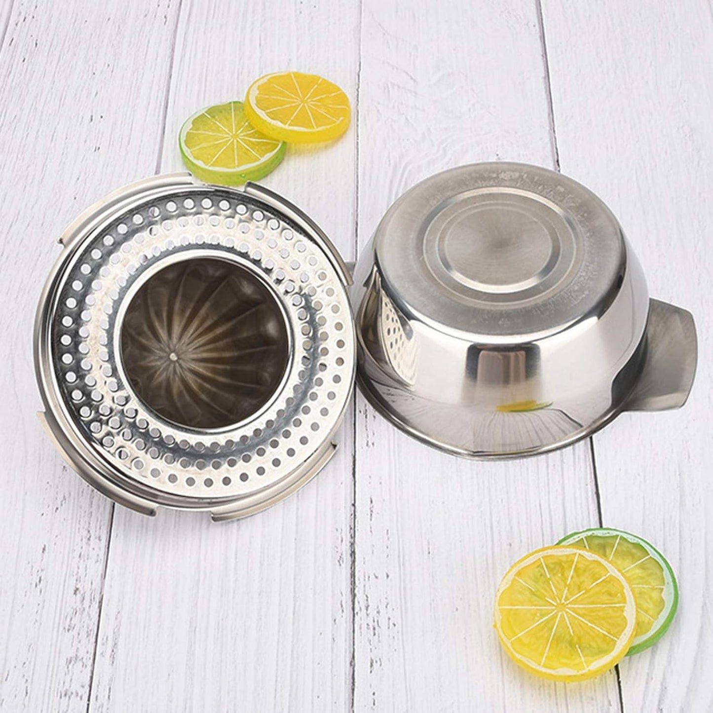 Stainless Steel Lemon Squeezer Citrus Juicer Handheld Press Orange Juice Squeezing Tool with Bowl Storage Container