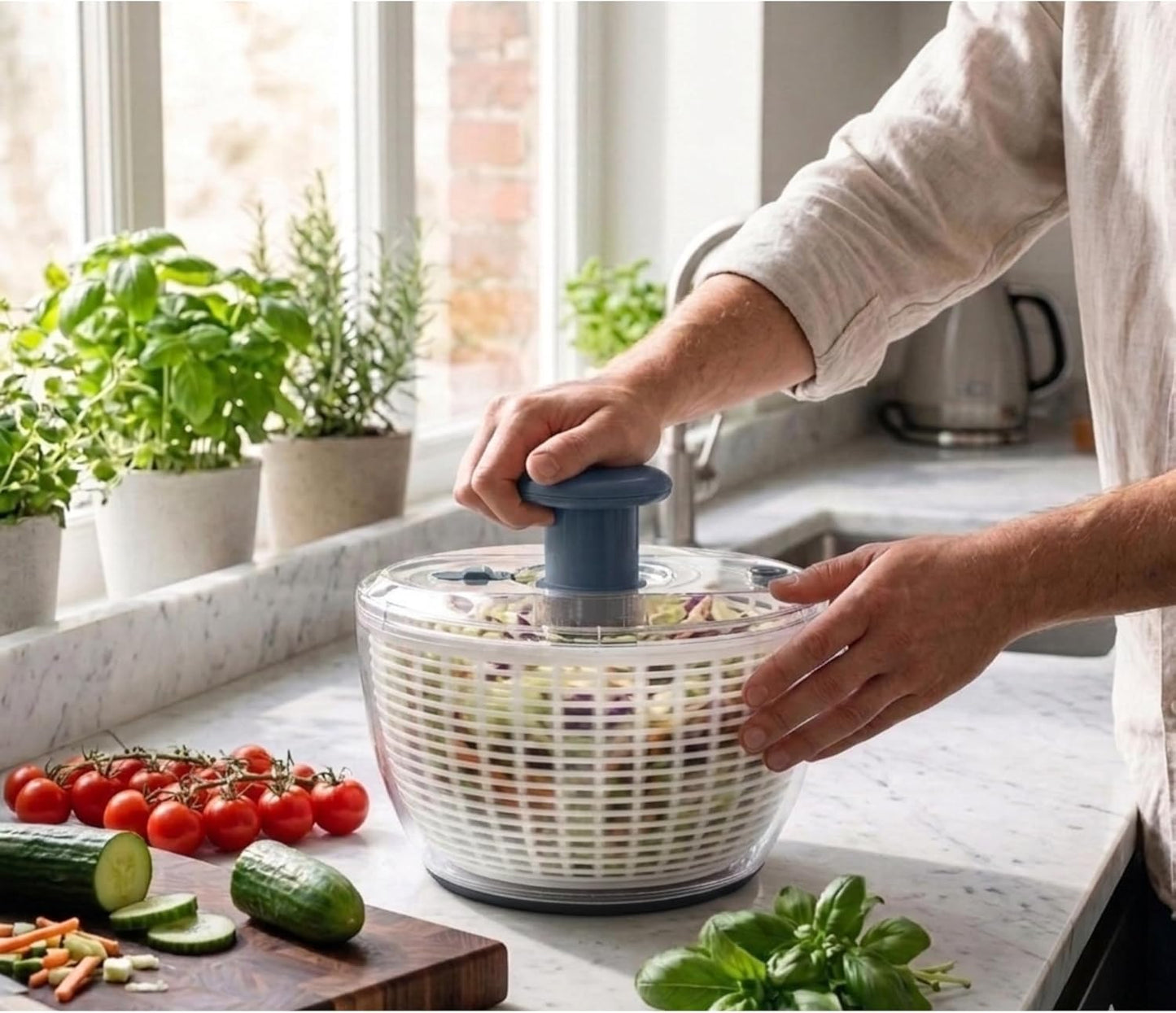 Salad Spinner 3.8 Qt – Large Lettuce Spinner & Vegetable Washer, Fruit Washer Bowl with Strainer, BPA-Free Produce Cleaner & Dryer for Kitchen