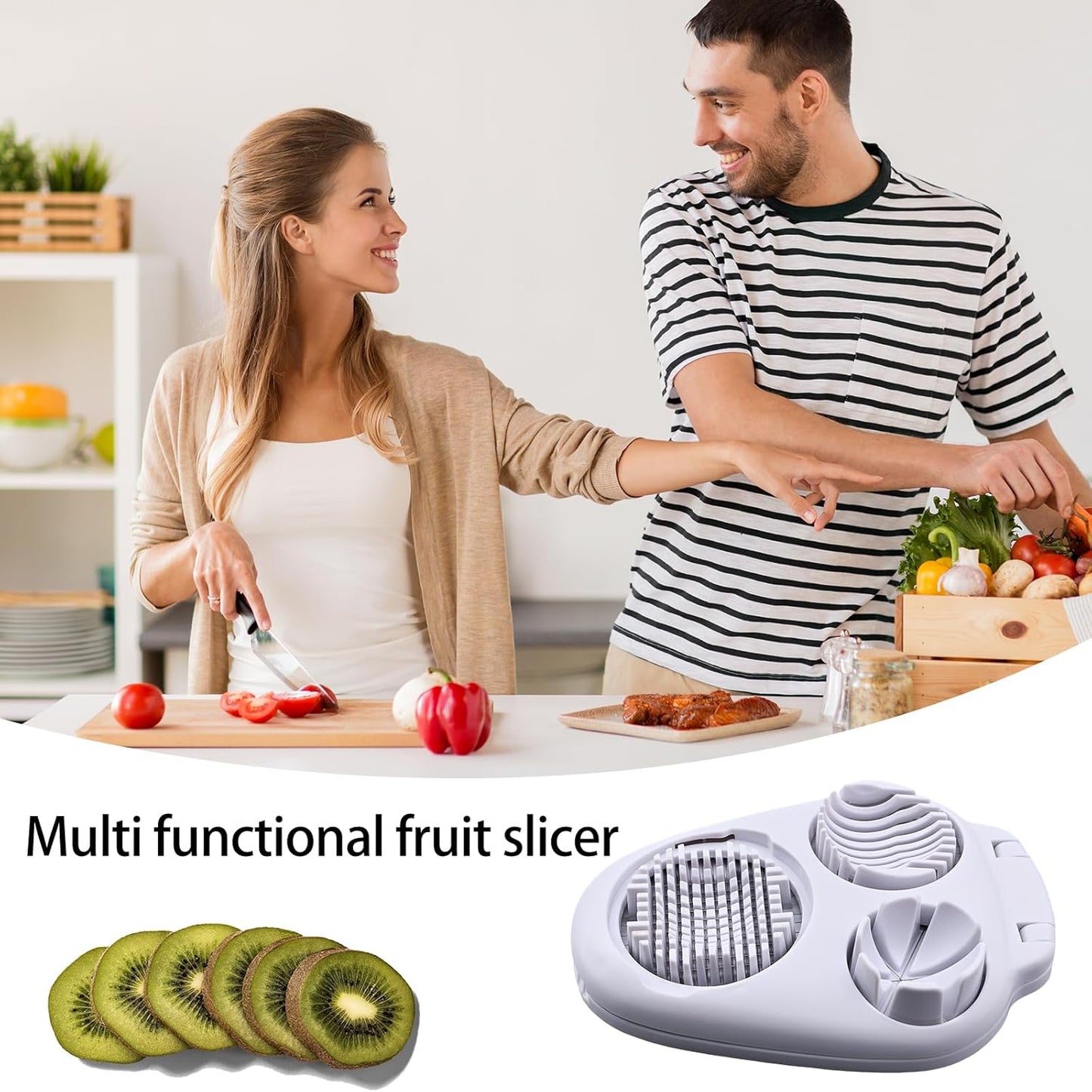 Egg Slicer for Hard Boiled Eggs, 3 Slice Modes Egg Cutter & Egg Dicer, Stainless Steel Egg Chopper for Strawberry, Grape & Tomato, Compact Kitchen Tool