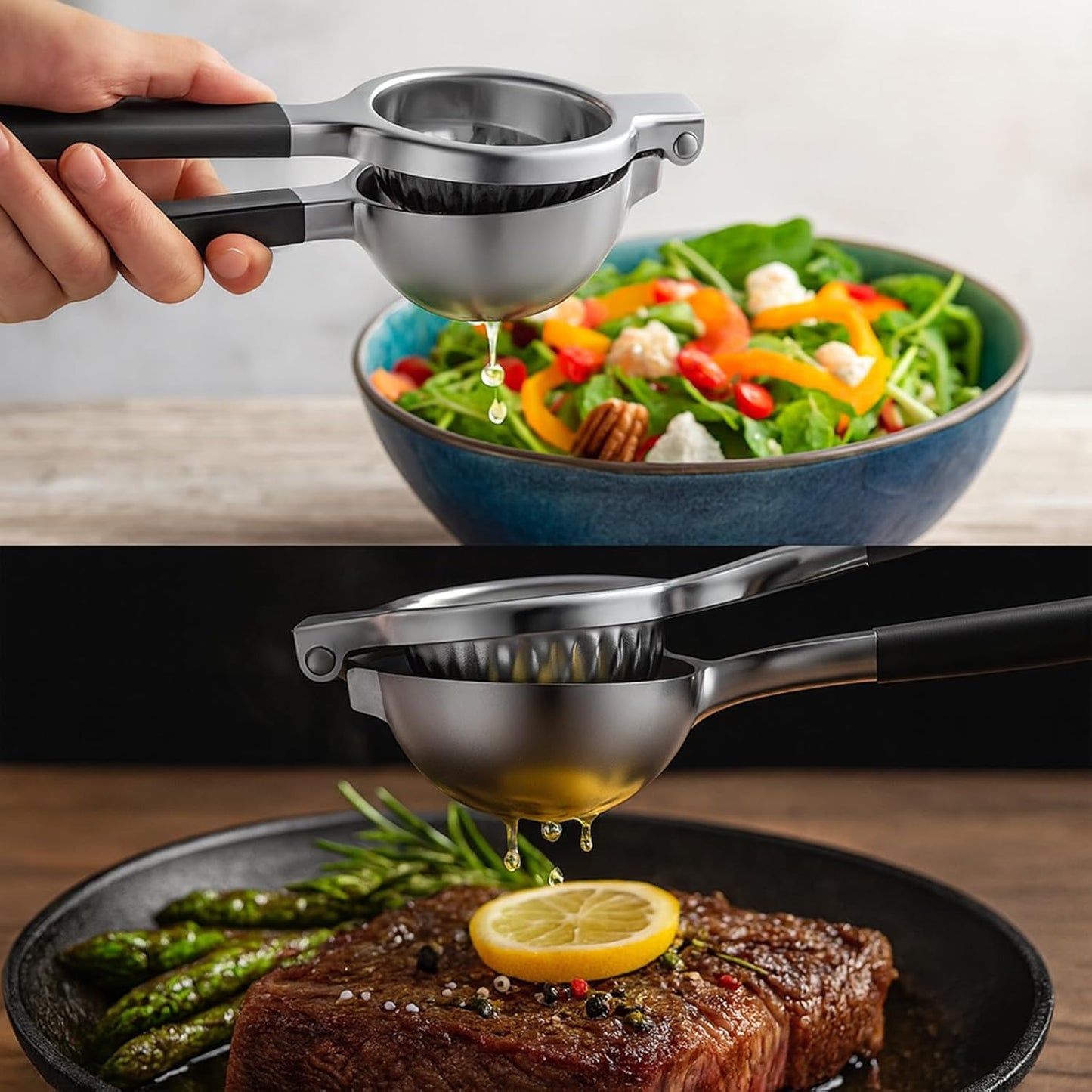 Lemon Squeezer, Stainless Steel Lemon Juicer & Lime Squeezer, Manual Citrus Juicer with Non-Slip Silicone Handles, Easy to Use & Clean