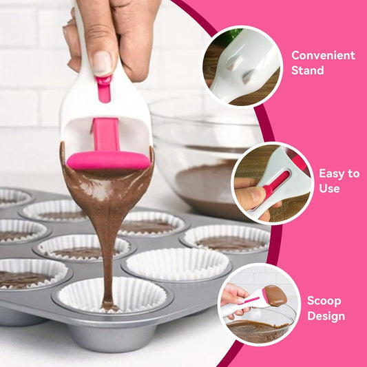 Cupcake Batter Scoop, Cupcake Scoop Batter Dispenser Sliding Button Baking Scoop Cake Dispensing Spoon for Baking, Pastry & Cake Decorating