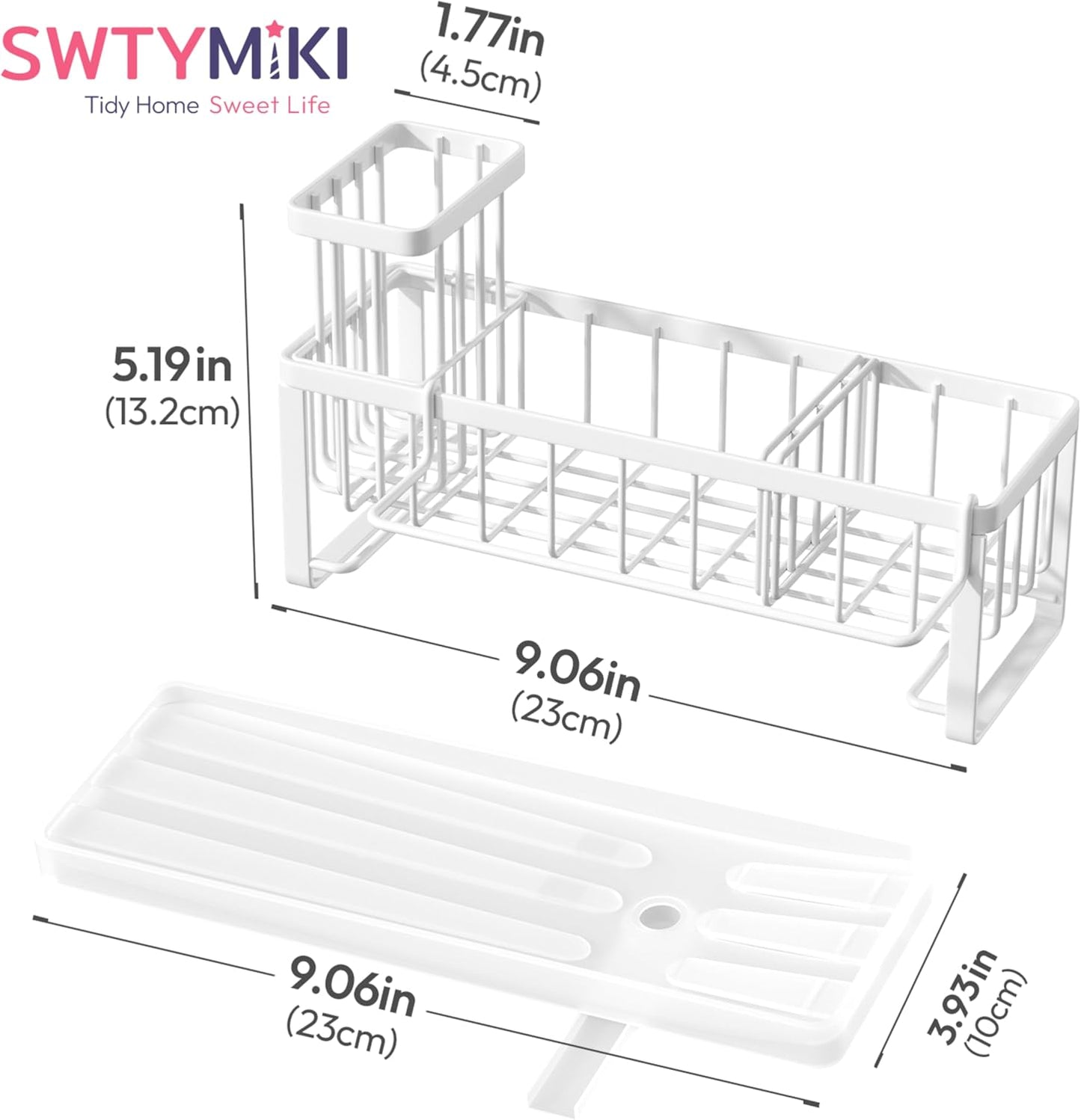 SWTYMIKI Sponge Holder for Kitchen Sink - Sink Caddy with Brush Holder Self-draining Sponge Caddy Organizer with Divider Stainless Steel Kitchen Accessories Storage for Countertop, Black