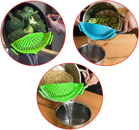 Snap Strainer, DaKuan 2 Packs of Hands-free Clip-on Heat Resistant Colander Pour Spout for Pasta Vegetable Noodles Pot bowl Pan