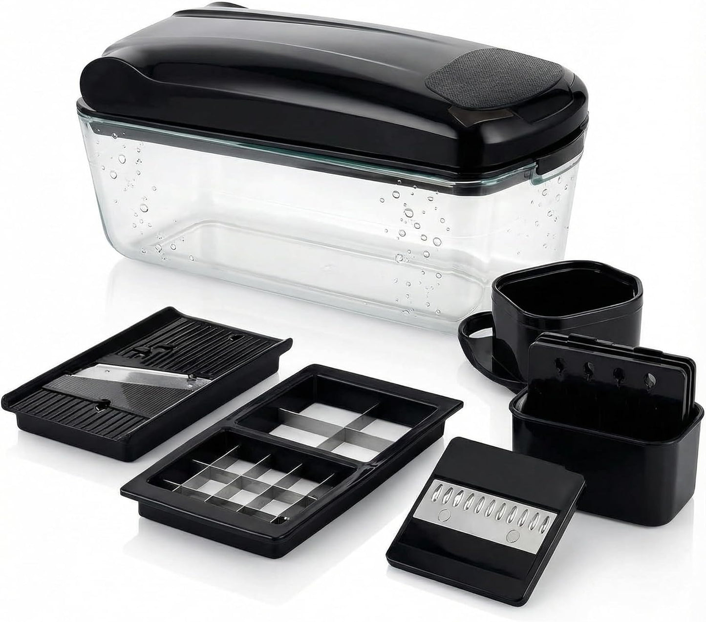 Le'raze 13-in-1 Vegetable Chopper Pro with Glass Container, Stainless Steel Blades, BPA-Free, Mandoline Slicer, Manual