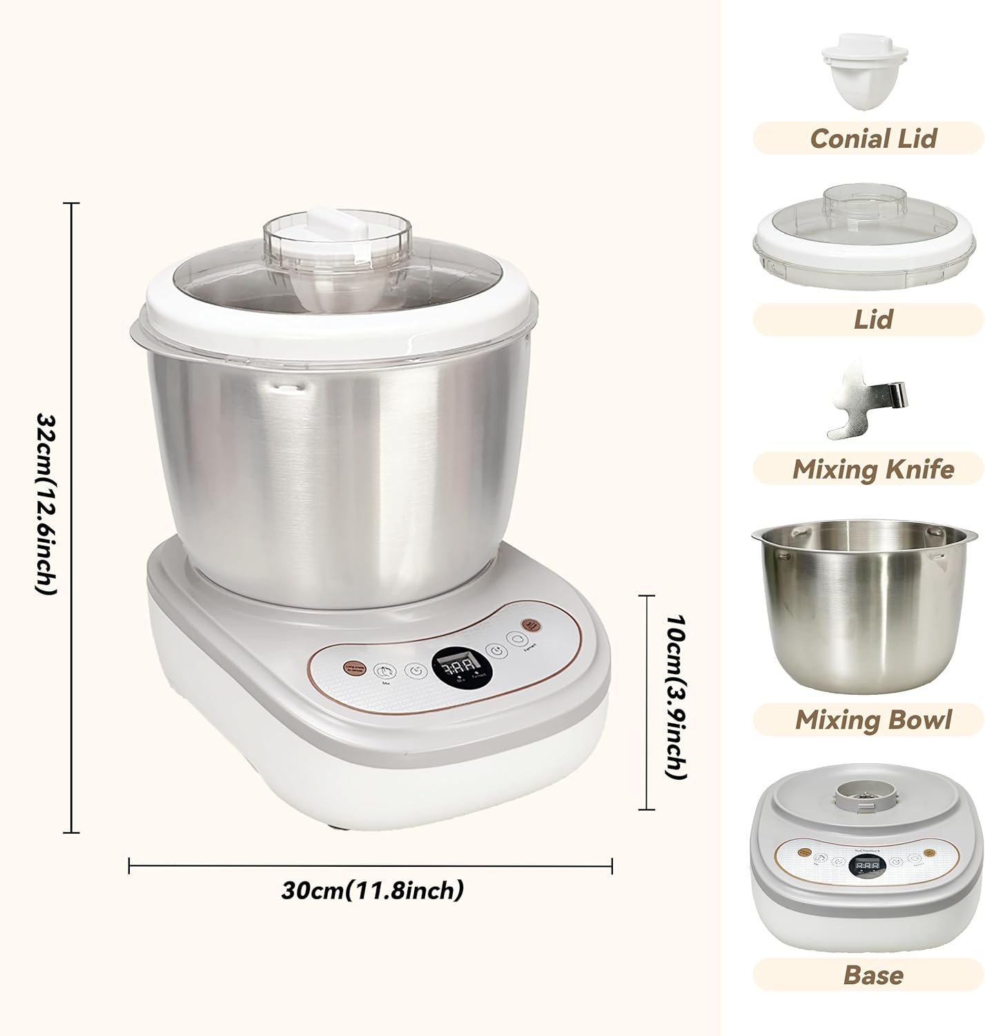 Dough Maker with Ferment Function 7.4Qt Large Capacity Dough Mixer,Commercial&Household Bread Mixer for Pizza, Noodles, Bread,Sourdough Kneading Machine with Stainless Steel Bowl, Face-up Touch Panel