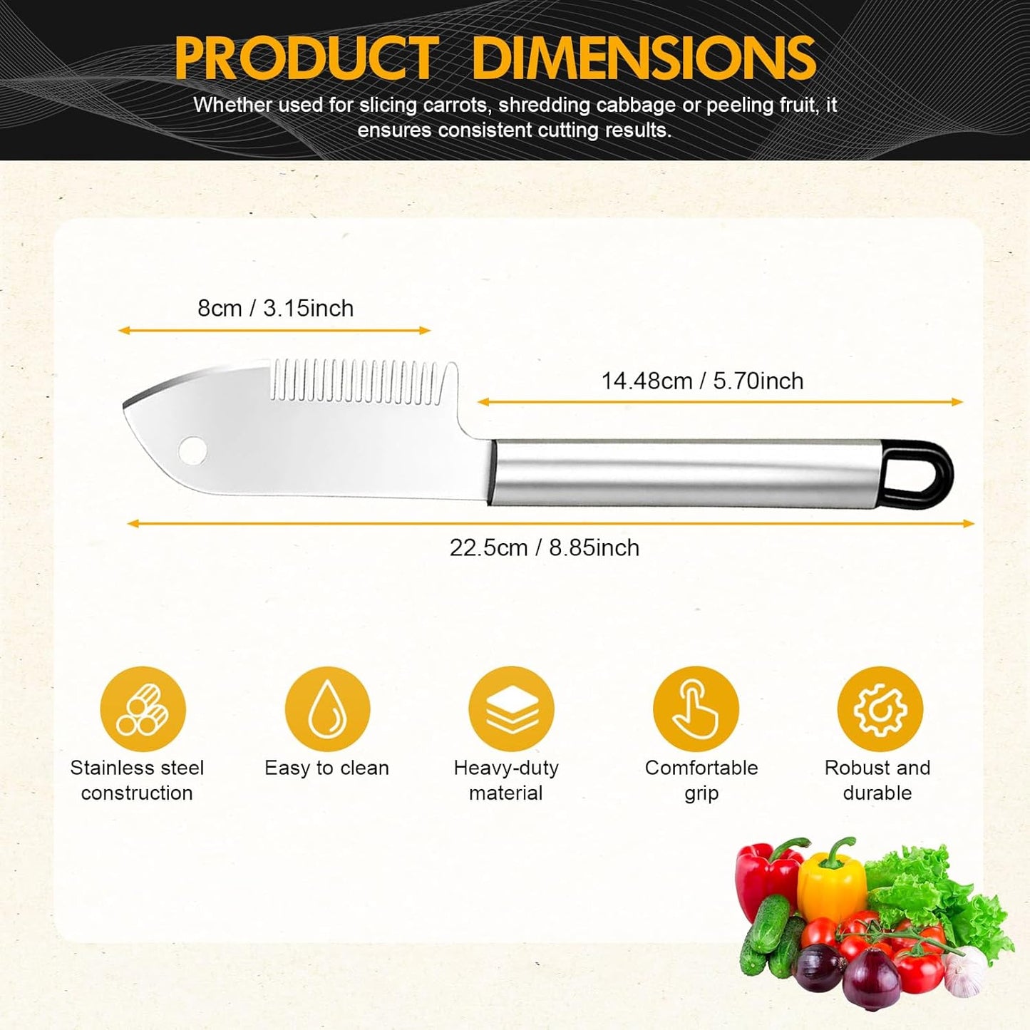 3pcs New Stainless Steel Multi-purpose Julienne Peeler, Vegetable Julienne Slicer Handheld, Quick & Easy Kitchen Shredder Tool, Comfortable Handle & Hanging Hole for Carrot, Cucumber