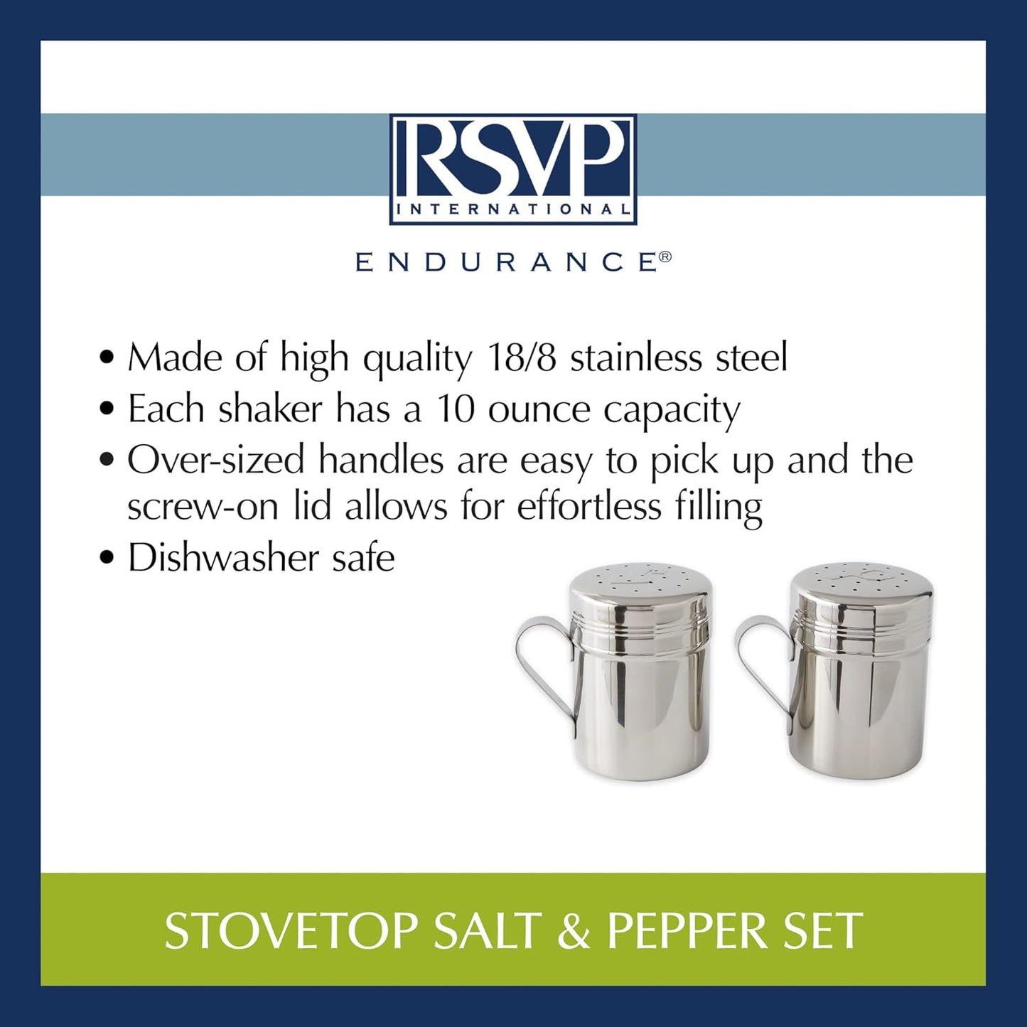 RSVP International Endurance Kitchen Shaker Collection Dishwasher Safe, All Purpose, 11 ounce, Stainless Steel