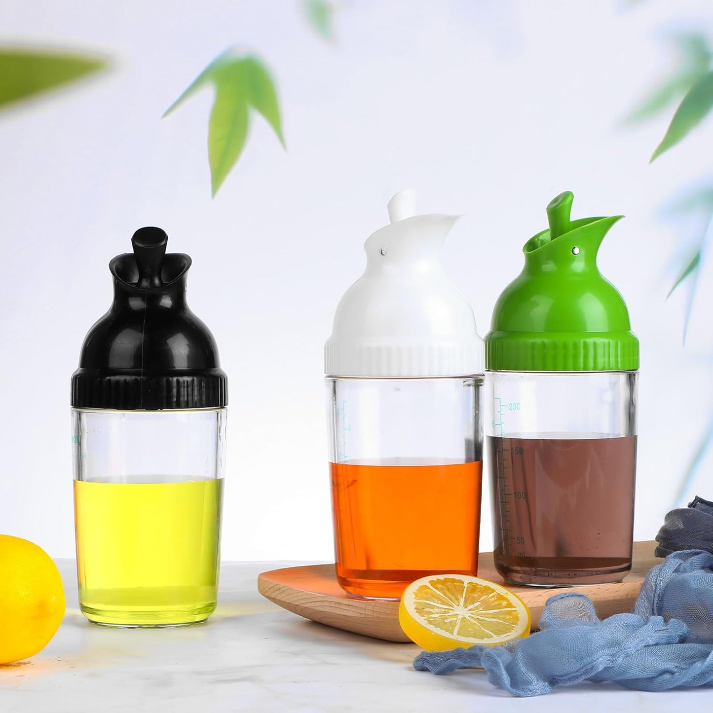 Lemecima 3 Pack Salad Dressing Shaker Container, Homemade Salad Dressing Bottle Mixer Measure,Dripless Pour, Soft Grip, BPA Free