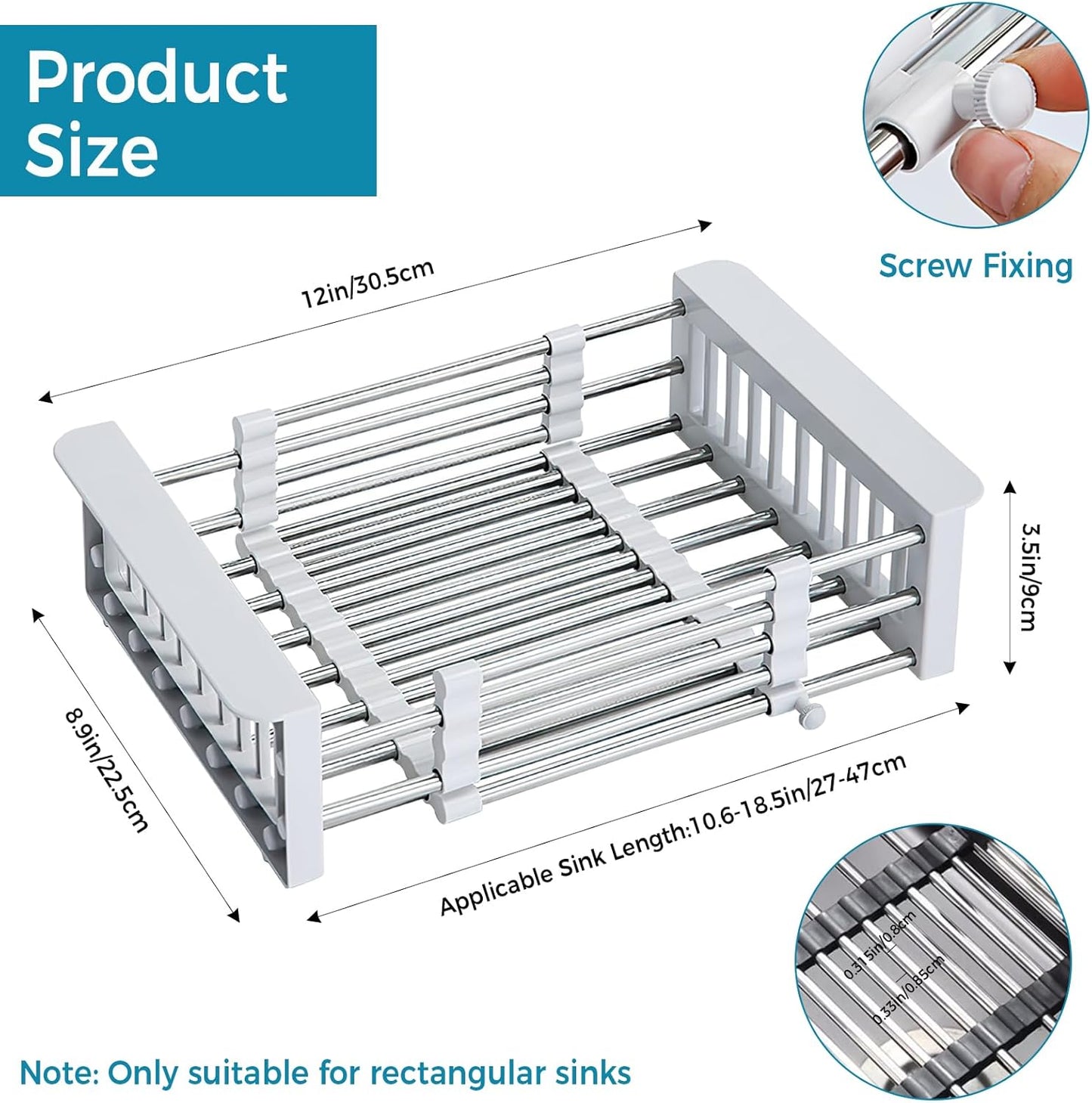 COVRA Stainless Steel Over-Sink Dish Drying Rack – Versatile Kitchen Organizer for 11″–19″ Square Sinks – Effortless Drying for Dishes, Fruits & Vegetables (Black)
