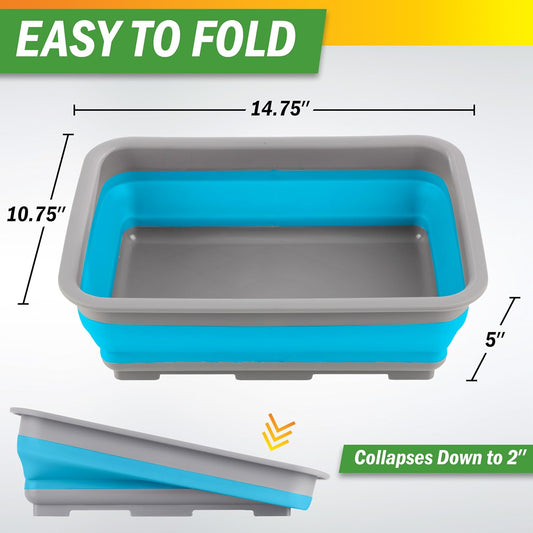 Collapsible Cleaning Caddy - Portable Multi-use Wash Basin, Dish Tub, or Ice Bucket with 7.27L Capacity for Camping and Tailgating by Wakeman (Red)