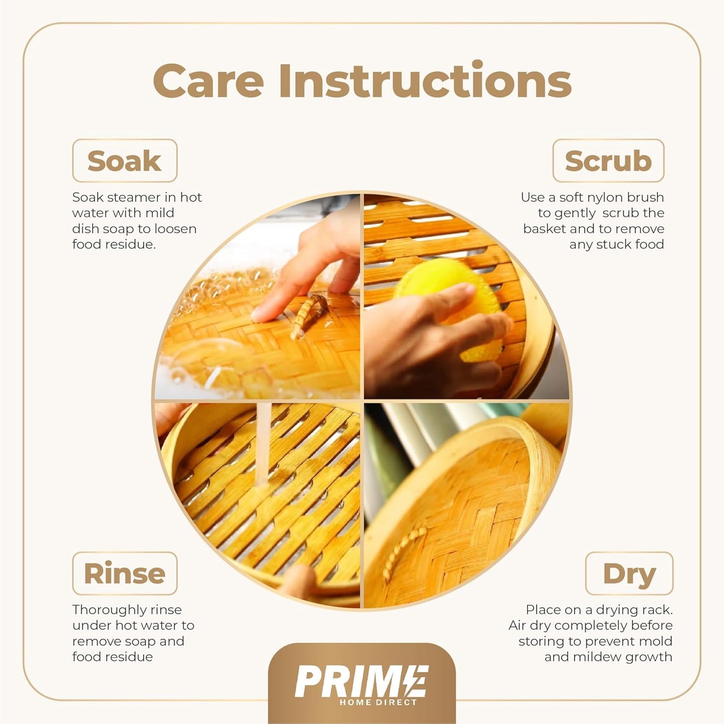 Prime Home Direct Bamboo Steamer Basket 10-Inch | 2-Tier Steamer for Cooking | 50 Liners, Chopsticks, Sauce Dish | Steaming Asian Food, Bao Buns, Chinese, Dim Sum, Dumpling, Rice, Vegetable Steam Pot