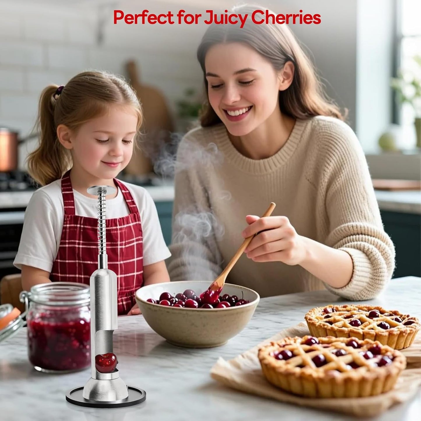 Cherry Pitter Tool, Single-Hole 304 Stainless Steel Cherry Pit Remover for Fresh&Maraschino Cherries, One-Hand Press Fruit Pit Corer Kitchen Tool, Dishwasher, Easy to Clean (Large)
