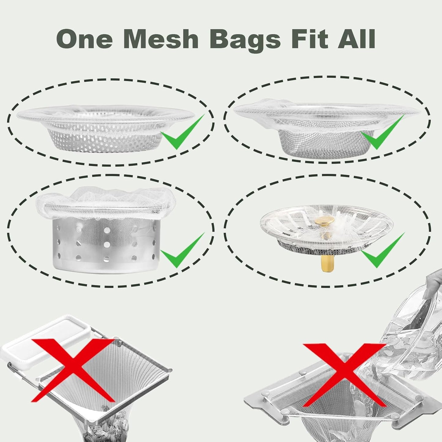 300 PCS Kitchen Sink Strainer Mesh Bag, Small Disposable Mesh Sink Strainer Bags, Fit All Drain Sinks for Kitchen, Bath, Tub, Anti-Clogging
