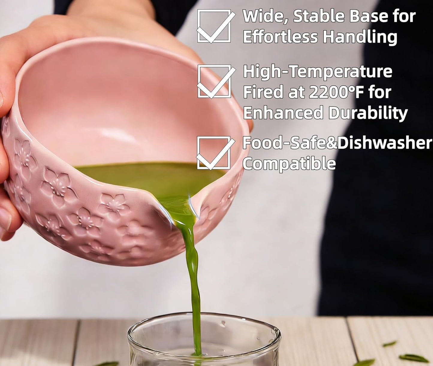 8PCS Japanese Matcha Whisk Set -With Ceramic Bowl (Spout Design),Bamboo Whisk and Holder,Scoop, Scoop Rest, Tea Towel,Sifter Kit for Lovers - Ideal for Daily Use, Ceremonial Use & Gifts(ALL) (Pink)